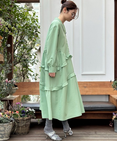 関税送料込【AMI PARIS】ウールラッフルシャツドレス ワンピース AVIE シャツワンピース ラッフルフリルシャツドレス : ZOZOTOWN
