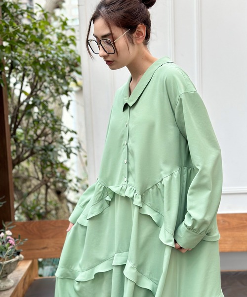 AVIE シャツワンピース ラッフルフリルシャツドレス : ZOZOTOWN