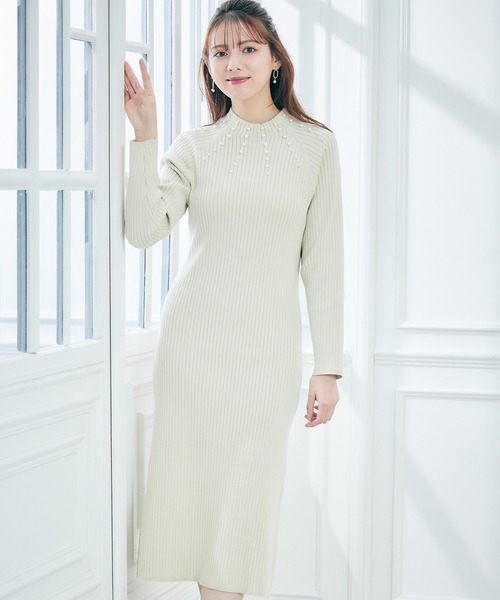 未使用✨ ダーマコレクション リブニットドッキングワンピース 大きいサイズ LL 12Twelve Agenda（トゥエルブ アジェンダ） ワンピース パールデザイン