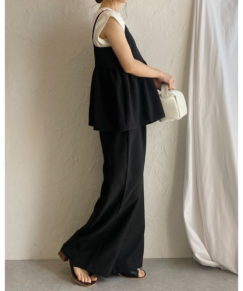 キャミソール ワイドパンツ セットアップ プリーツ ロング丈 She's Closet セットアップ ペプラムギャザーキャミソール