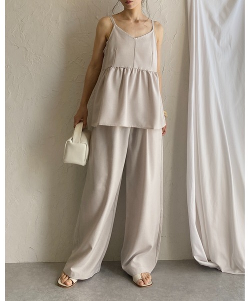 キャミソール ビスチェキャミ+ドロストパンツセットアップ She's Closet セットアップ ペプラムギャザーキャミソール