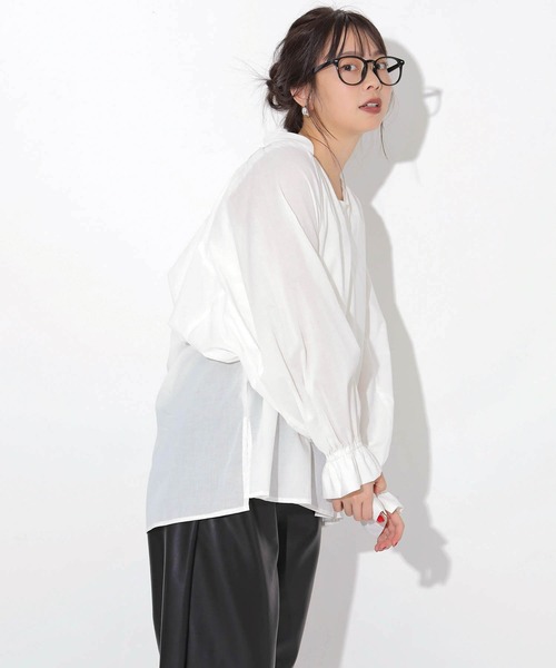 「Gready Brilliant」 長袖ブラウス FREE グレー×ホワイト レディース Gready Brilliant ブラウス シャツ エアリーギャザーブラウス