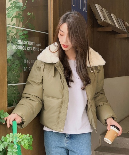 ダウンコート ダウンジャケット ボア部分使い スタンドカラー エコ