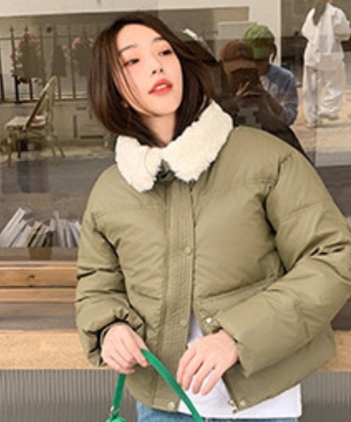 ダウンコート ダウンジャケット ボア部分使い スタンドカラー エコ