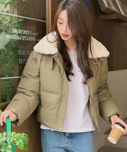 ダウンコート ダウンジャケット ボア部分使い スタンドカラー エコ