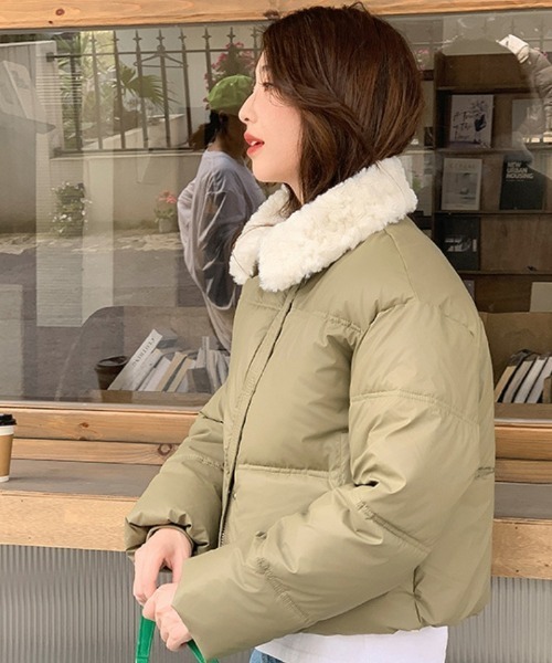 ダウンコート ダウンジャケット ボア部分使い スタンドカラー エコ