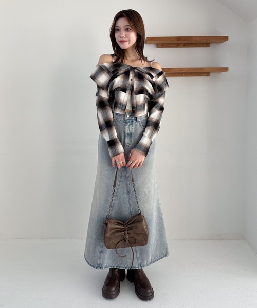 Heather ブラウス シャツ チェックオフショルシャツ 322087
