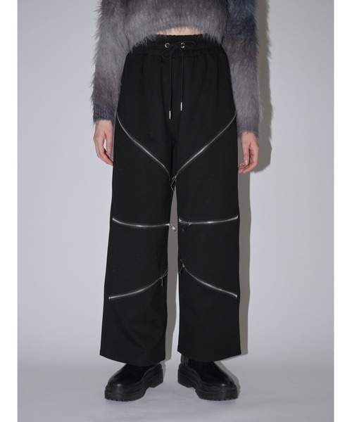 Uenui ワイドパンツ スウェットパンツ ジャージ ランダム ジップ