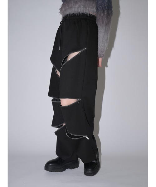 Uenui ワイドパンツ スウェットパンツ ジャージ ランダム ジップ