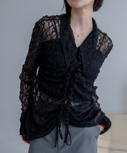 ブラウス シャツ LACE HOODIE レディース Lace Ladies ブラウス シャツ 立ち襟 レース 長袖 レディース