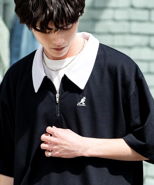 KANGOL ポロシャツ カンゴール 別注コラボ 鹿の子ハーフジップ