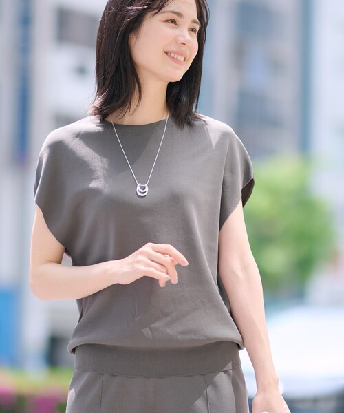 INDIVI ニット セーター 「洗える／SETUP可能」フレンチスリーブ