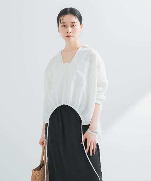 URBAN RESEARCH ブラウス シャツ ラミーレーヨンギャザーヘム