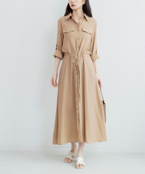 MAISON DE THERESE シャツワンピース 長袖胸ポケット ロング