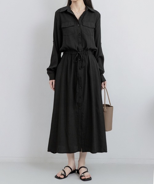 MAISON DE THERESE シャツワンピース 長袖胸ポケット ロング