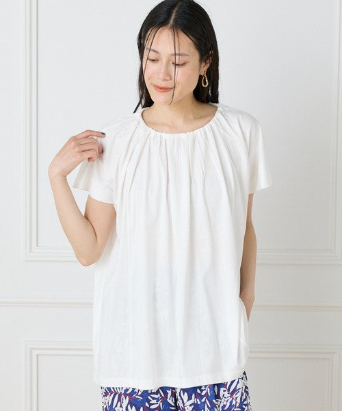 tシャツ テンセルコットン ギャザーネックフレンチプルオーバー レディース