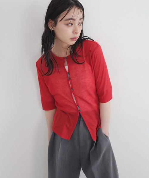 LIAN tシャツ フロントホールシアーカットトップス レディース