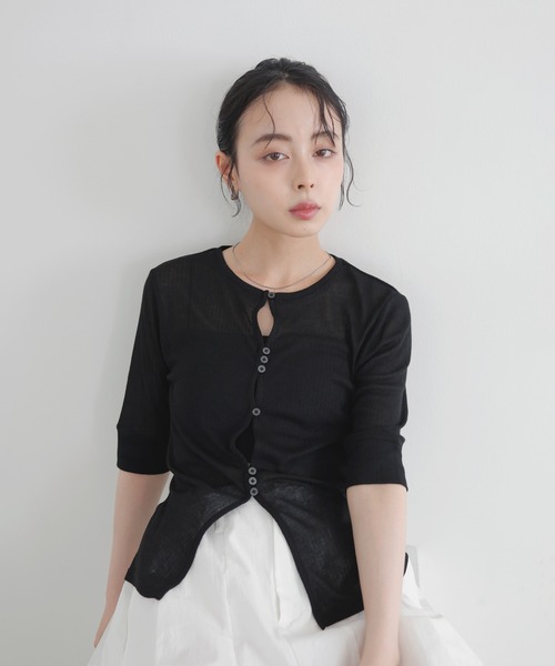 GARCIA 売れ筋商品|||ガルシア Tシャツ トップス レディース Tops Black LIAN tシャツ フロントホールシアーカットトップス レディース
