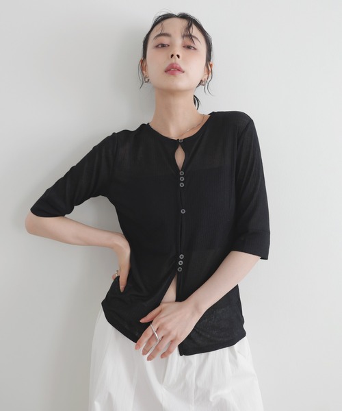 CITEN　フリンジキャミソール　ラメシアーユルトップ　フロントスリットTシャツ カップ付アシンメトリーデザインタンクトップ（キャミソール