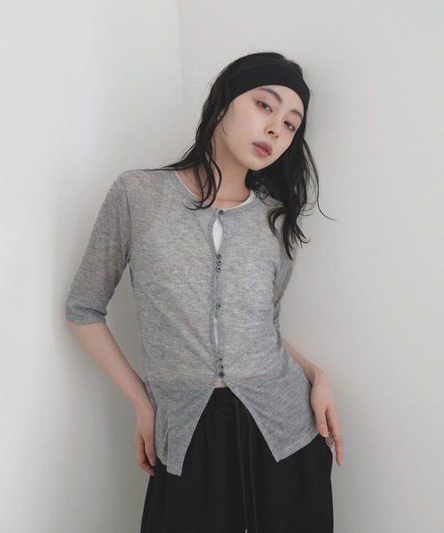LIAN tシャツ フロントホールシアーカットトップス レディース