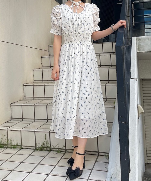 NOMAE（ノーマエ） ワンピース 半袖 クロスストラップFlowerワンピース