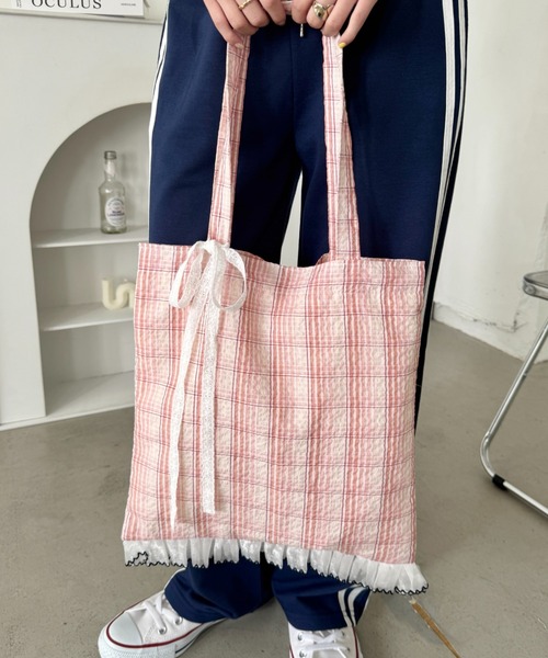 SOLLON.（ソルロン） トートバッグ フリルチェックトートバッグ
