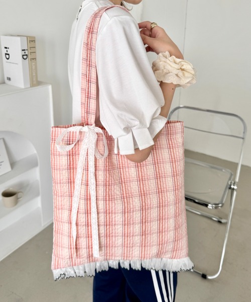 SOLLON.（ソルロン） トートバッグ フリルチェックトートバッグ