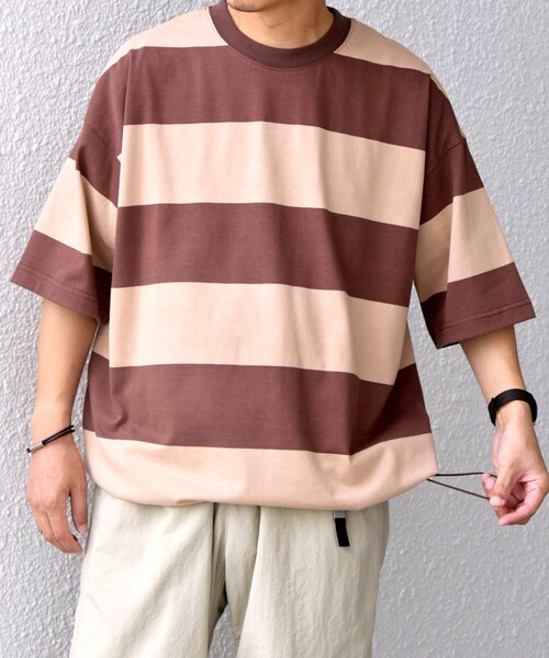 SHIPS any tシャツ any: ワイド カラー ボーダー スピンドル Tシャツ