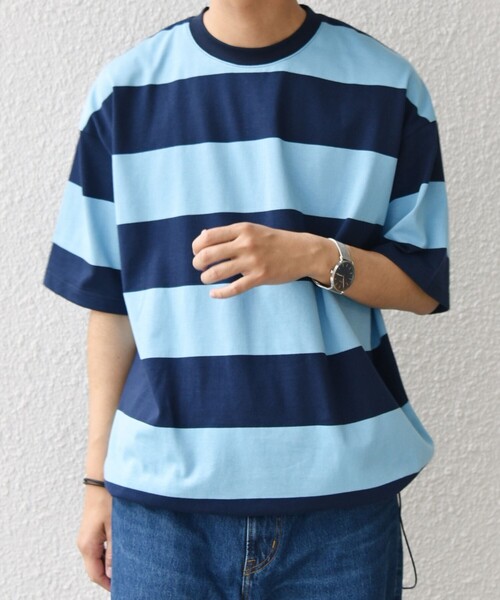 SHIPS any tシャツ any: ワイド カラー ボーダー スピンドル Tシャツ