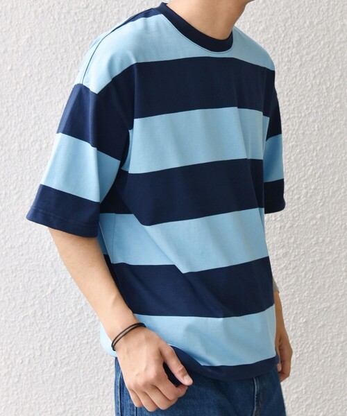 SHIPS any tシャツ any: ワイド カラー ボーダー スピンドル Tシャツ