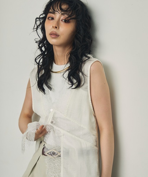 ヴィンテージサテンジレ Trish ベスト ジレ ヴィンテージサテンレース切替ベスト レディース