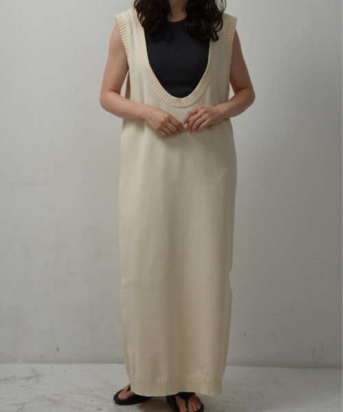 ベスト ジレ u neck long vest / uネックロングベスト レディース