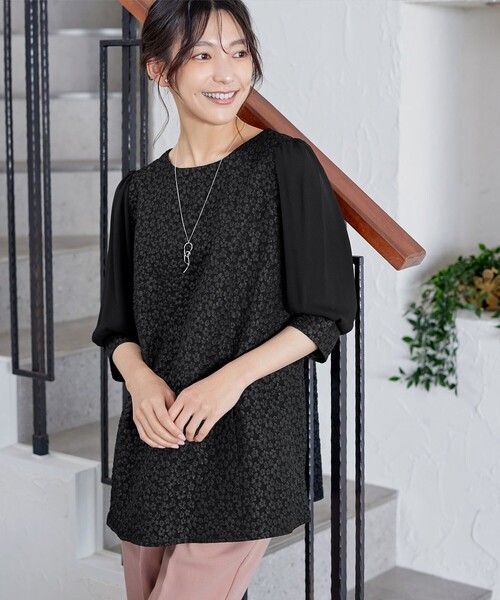 Tiaclasse ブラウス シャツ フラワーJQ袖シフォンチュニック