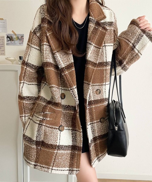 タグ付き♢moussy♦︎OVER ブレザー　チェック柄ジャケット♡コート BONLECILL（ボンルシール）の「ブークレー起毛チェック柄ダブル