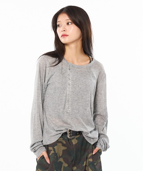 NVRFRGT シアー ヘンリーネック ロングTシャツ WISH FOR EVER（ウィッシュフォーエバー） tシャツ SHEER HENRY NECK