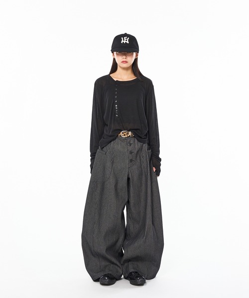 WISH FOR EVER tシャツ SHEER HENRY NECK LONG SLEEVE PULLOVER