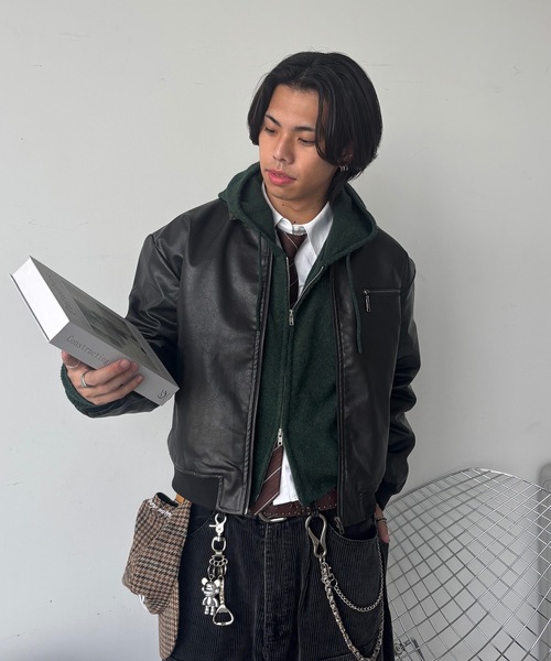 MandO（エムオー） ブルゾン アウター ヴィンテージライクジップ合皮