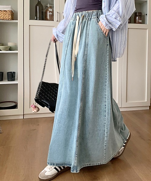 Lace Ladies（レースレディース） デニムスカート 切替 フレア デニム