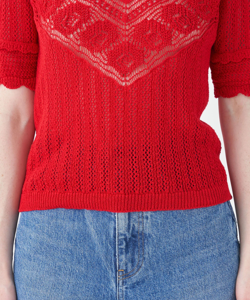 MACPHEE（マカフィー） 半袖ニット S レッド レディース : ZOZOTOWN