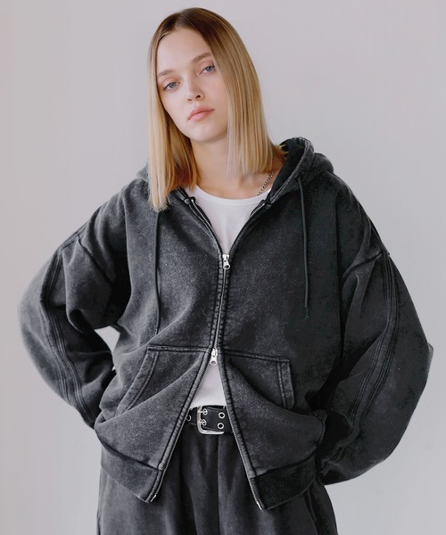 ROCHEM パーカー ヘビーウェイトピグメントサイドライン短丈ダブル