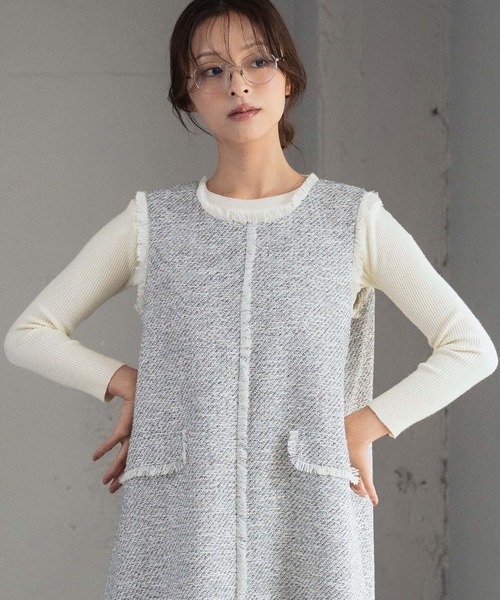 ELFRANK ワンピース 「2025AW」ツイード フリンジ ノースリーブ A