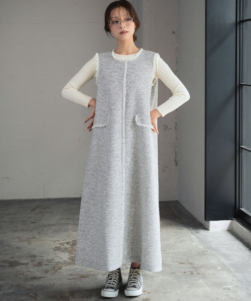ELFRANK ワンピース 「2025AW」ツイード フリンジ ノースリーブ A