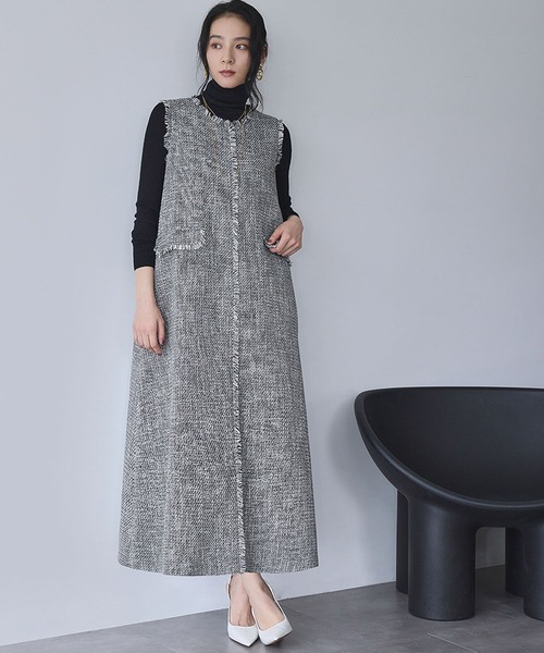 ELFRANK ワンピース 「2025AW」ツイード フリンジ ノースリーブ A