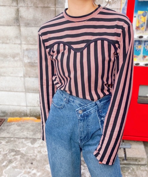 I-SOOK（アイスー） tシャツ ミックスボーダービスチェロンT（comochi