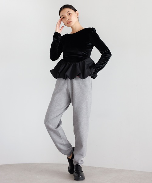 ココディール 新品 ベロアドッキングバルーントップス ブラック ENC tシャツ balloon velor docking back open padded pullover