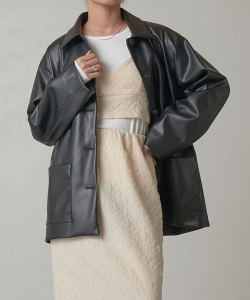 lawgy ステンカラーフォウレザーアウター Lui's（ルイス） ステンカラーコート FREE ブラック レディース