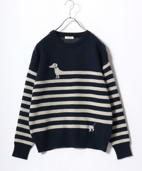 ニット セーター ダックスフンドボーダージャガードニット レディース