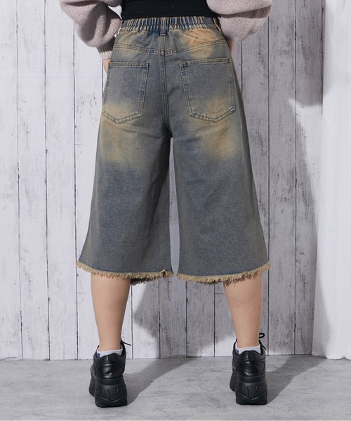 ハーフパンツ パンツ 「ダブルウエスト×クラッシュ加工」レディース 