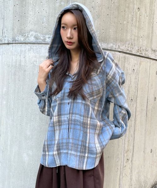 3.3 FIELD TRIP ブラウス シャツ 3.3 Field Trip／フーディ―付チェック