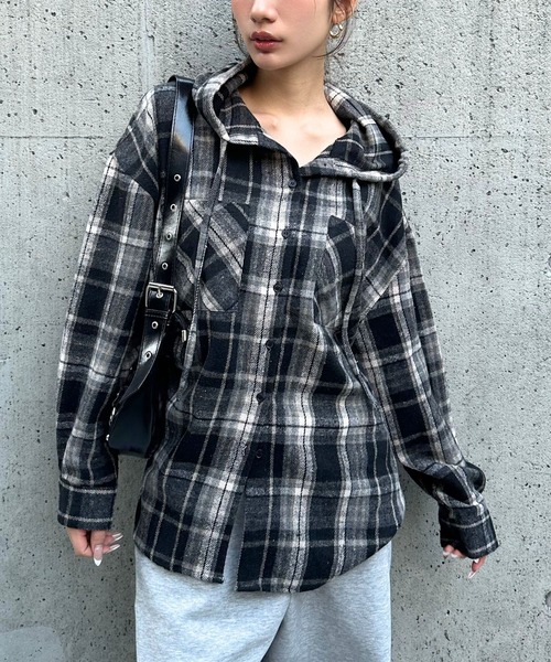 3.3 FIELD TRIP ブラウス シャツ 3.3 Field Trip／フーディ―付チェック